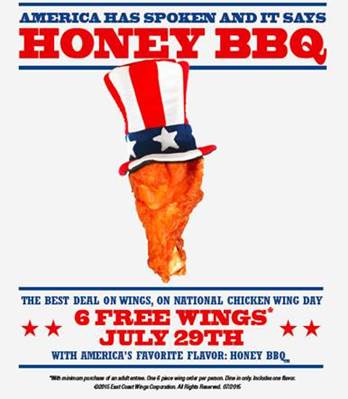 East Coast Wings & Grill To Offer Free Wings on National Chicken Wing Day July 29 & Giveaway!