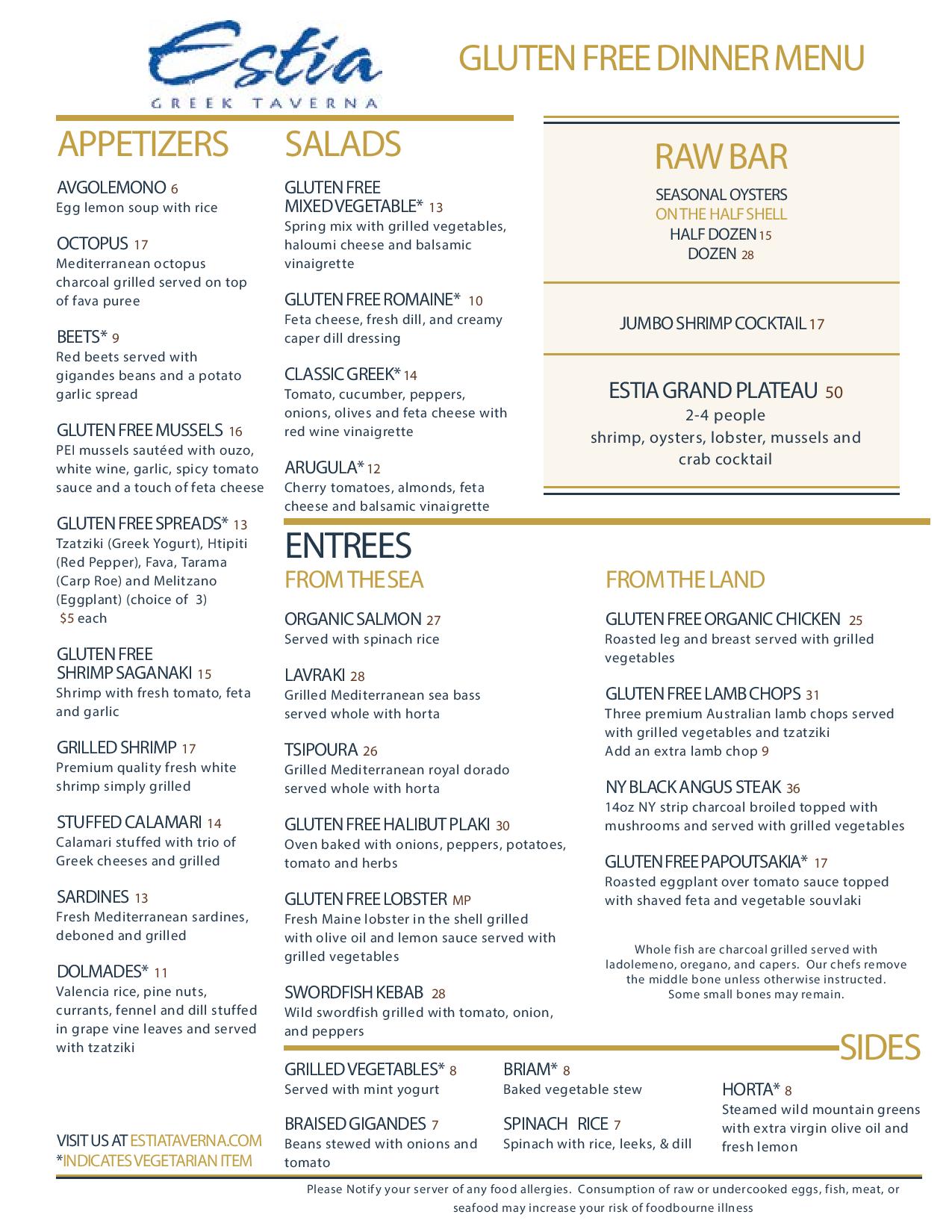 Estia Taverna Launches Extensive Gluten-Free Menu