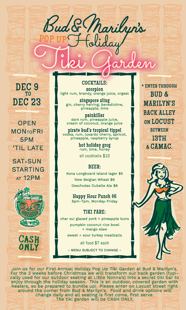 Holiday Tiki Garden Pop Up at Bud and Marilyn’s
