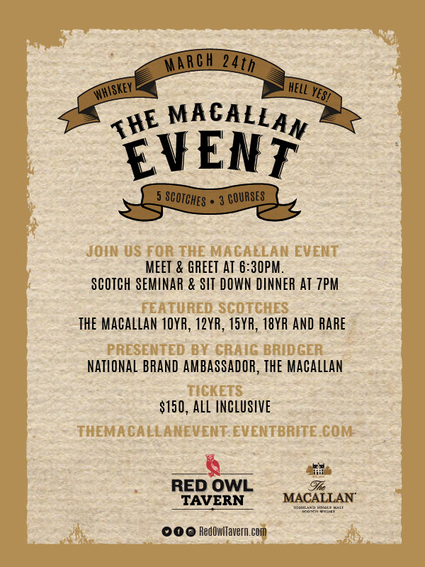 Macallan Scotch Whisky Event at Red Owl Tavern This Thursday