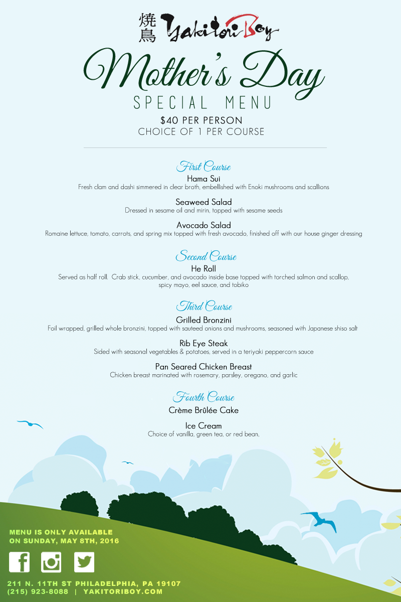 Yakitori Boy to Celebrate Mother’s Day with Special  Four-Course Menu This Sunday