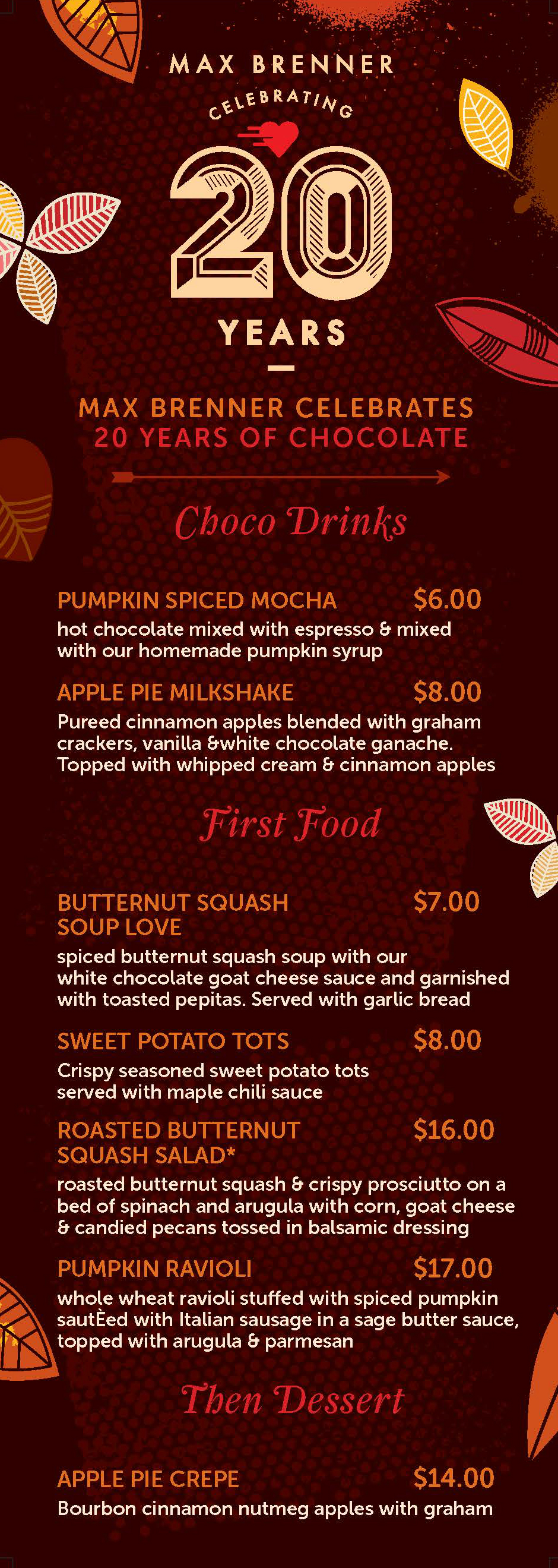 Max Brenner Celebrates 20th Birthday with a New Seasonal Menu