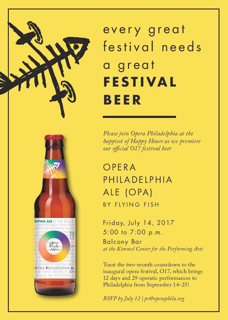 Official O17 Festival Beer, Opera Philadelphia Ale, Debuts this Friday at The Balcony Bar at the Kimmel Center