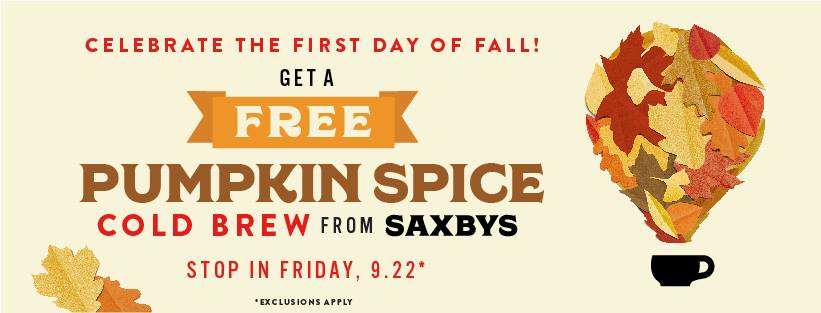 Free Pumpkin Spice Cold Brew at Saxby’s To Mark First Day of Fall
