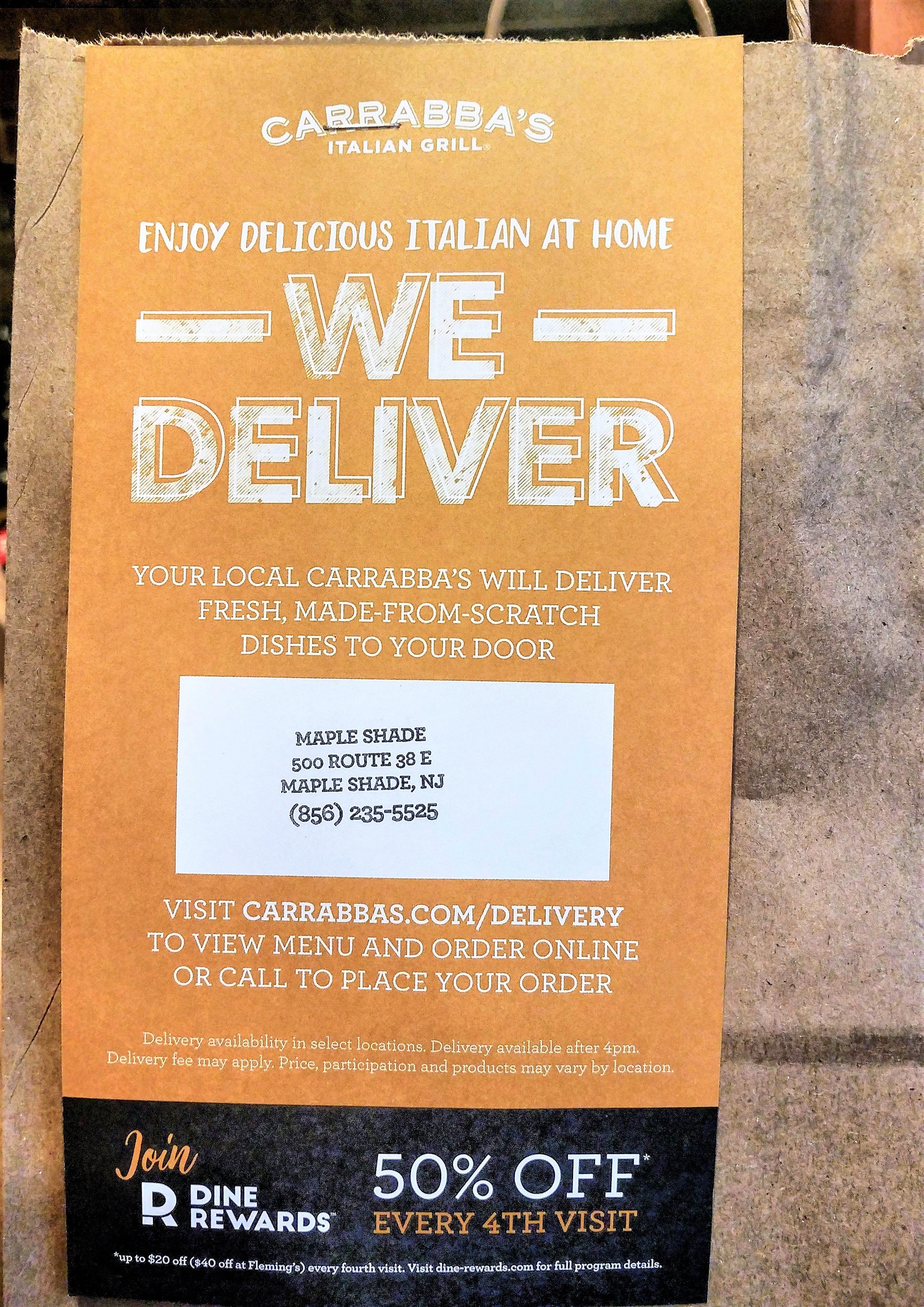 Carrabba’s Italian Grill Launches Delivery Service