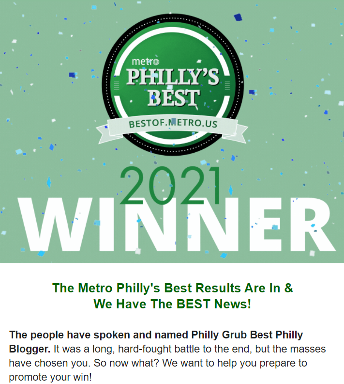 Philly Grub Voted Metro Philly’s Best Philly Blogger