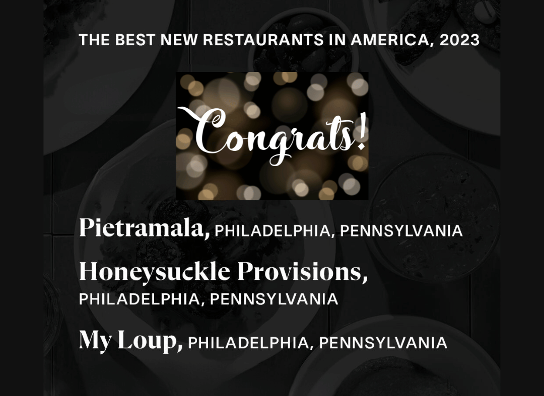 Three Philadelphia Restaurants Named on Esquire’s 50 Best New Restaurants in America 2023